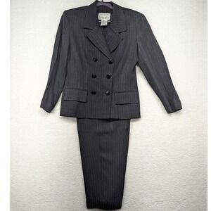 Lois Snyder Dani Max Women's Black Pinstripe Double Breasted 2 Piece Suit 8‎